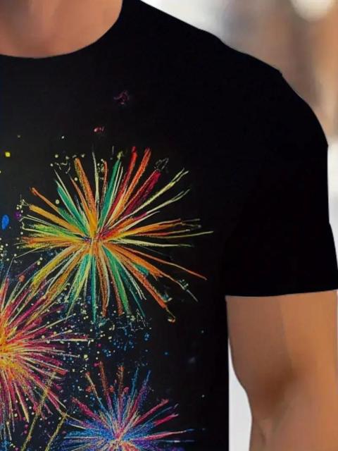価格790円★メンズ 鮮やかな花火柄 Tシャツ - カラフルな花火のデザインが施された黒色 USAサイズM(日本サイズXL相当) < 男性ファッション 価格790円★メンズ 鮮やかな花火柄 Tシャツ - カラフルな花火のデザインが施された黒色 USAサイズM(日本サイズXL相当) < 男性ファッションの
