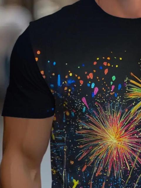 価格790円★メンズ 鮮やかな花火柄 Tシャツ - カラフルな花火のデザインが施された黒色 USAサイズM(日本サイズXL相当) < 男性ファッション 価格790円★メンズ 鮮やかな花火柄 Tシャツ - カラフルな花火のデザインが施された黒色 USAサイズM(日本サイズXL相当) < 男性ファッションの