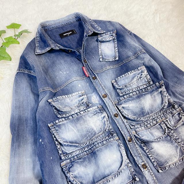 美品 ディースクエアード ヴィンテージ加工 デニムシャツ ブルー 48 4241 < 男性ファッション 美品 ディースクエアード ヴィンテージ加工 デニムシャツ ブルー 48 4241 < 男性ファッションの