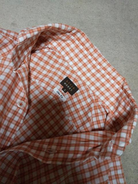 STYLE WORKS スタイルワークス 長袖シャツ Sサイズ チェック柄 オレンジ  マチ付 ビームス < 男性ファッション  STYLE WORKS スタイルワークス 長袖シャツ Sサイズ チェック柄 オレンジ  マチ付 ビームス < 男性ファッションの