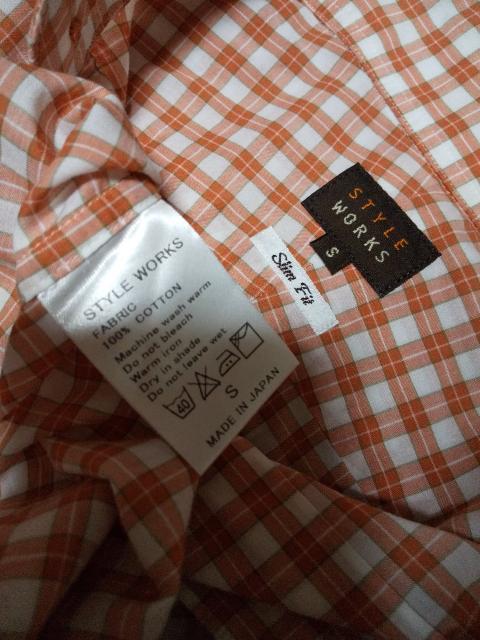 STYLE WORKS スタイルワークス 長袖シャツ Sサイズ チェック柄 オレンジ  マチ付 ビームス < 男性ファッション  STYLE WORKS スタイルワークス 長袖シャツ Sサイズ チェック柄 オレンジ  マチ付 ビームス < 男性ファッションの