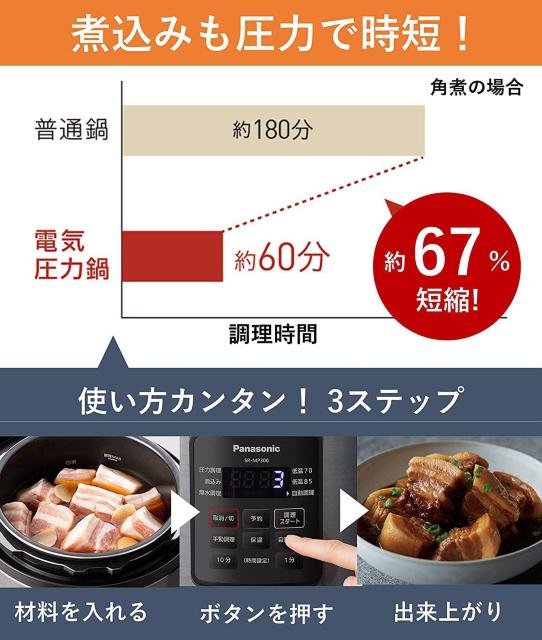 パナソニック 電気圧力鍋 3L(満水容量3L/調理容量2L) SR-MP300-K < 家電/AV  パナソニック 電気圧力鍋 3L(満水容量3L/調理容量2L) SR-MP300-K < 家電/AVの