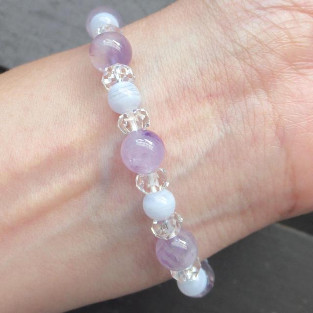 ラベンダーアメジストxブルーレースブレスレット 天然石 パワーストーン < 女性アクセサリー/時計 ラベンダーアメジストxブルーレースブレスレット 天然石 パワーストーン < 女性アクセサリー/時計の