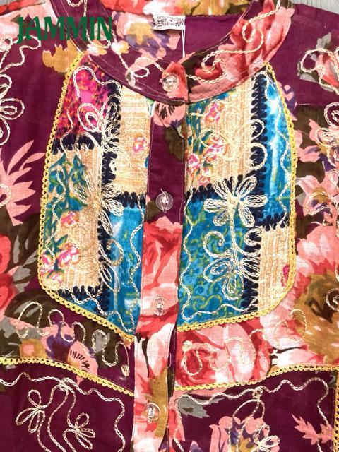 刺繍入り花柄シャツ★ダークパープル★エスニック★アジアン★レトロ < 女性ファッション  刺繍入り花柄シャツ★ダークパープル★エスニック★アジアン★レトロ < 女性ファッションの