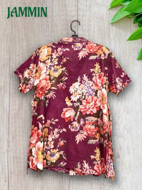 刺繍入り花柄シャツ★ダークパープル★エスニック★アジアン★レトロ < 女性ファッション  刺繍入り花柄シャツ★ダークパープル★エスニック★アジアン★レトロ < 女性ファッションの