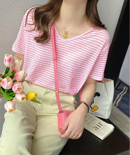 送料無料 新品 ボーダー柄Tシャツ Vネックカットソー夏 < 女性ファッション  送料無料 新品 ボーダー柄Tシャツ Vネックカットソー夏 < 女性ファッションの