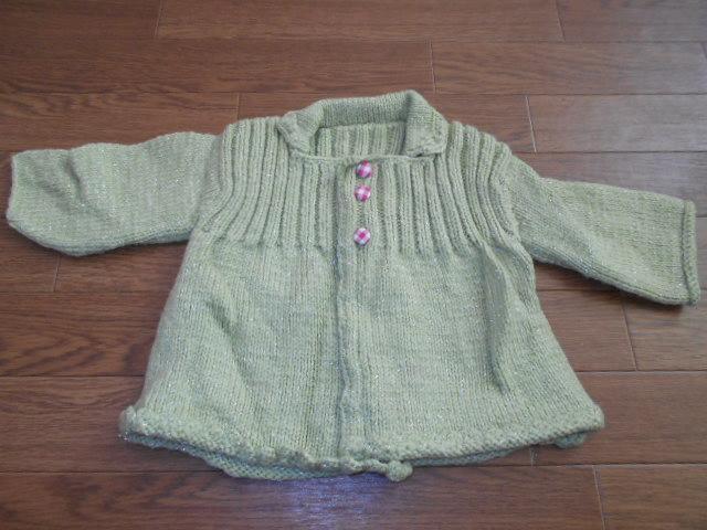 子供服★ハンドメイド 毛糸のラメ入りコート 黄緑 < キッズ/ベビー 子供服★ハンドメイド 毛糸のラメ入りコート 黄緑 < キッズ/ベビーの