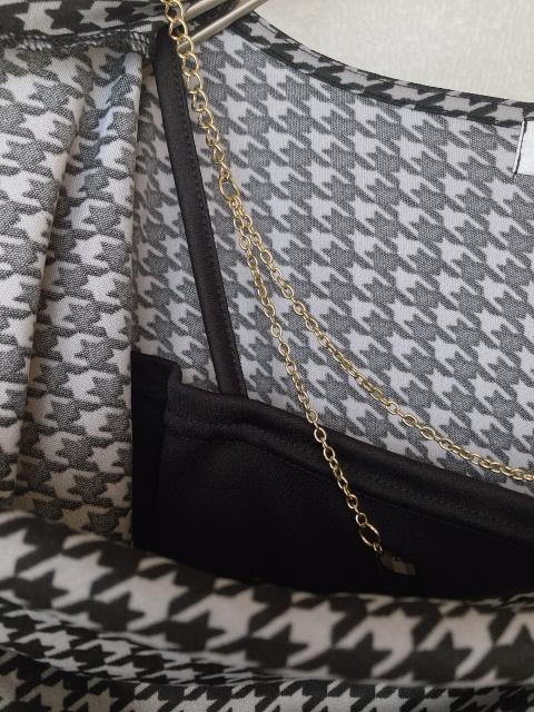 モノトーン 千鳥柄 ドレープネック 長袖 トップス カットソー L N2m < 女性ファッション モノトーン 千鳥柄 ドレープネック 長袖 トップス カットソー L N2m < 女性ファッションの