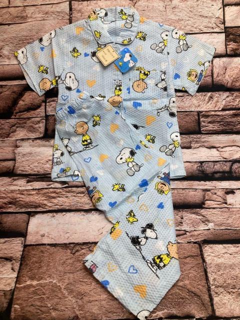 送料無料!大人気!【スヌーピー&ハート柄】リップル生地 綿100%子供半袖&長パンツ パジャマ(画像から)1組 < キッズ/ベビー  送料無料!大人気!【スヌーピー&ハート柄】リップル生地 綿100%子供半袖&長パンツ パジャマ(画像から)1組  < キッズ/ベビーの