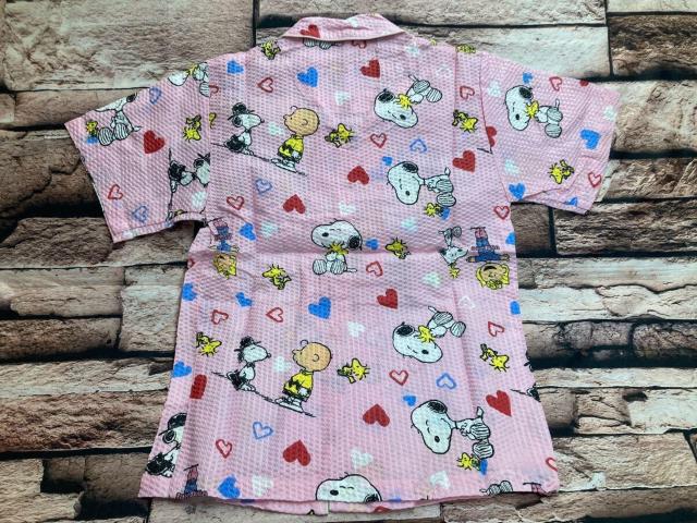 送料無料!大人気!【スヌーピー&ハート柄】リップル生地 綿100%子供半袖&長パンツ パジャマ(画像から)1組 < キッズ/ベビー  送料無料!大人気!【スヌーピー&ハート柄】リップル生地 綿100%子供半袖&長パンツ パジャマ(画像から)1組 < キッズ/ベビーの