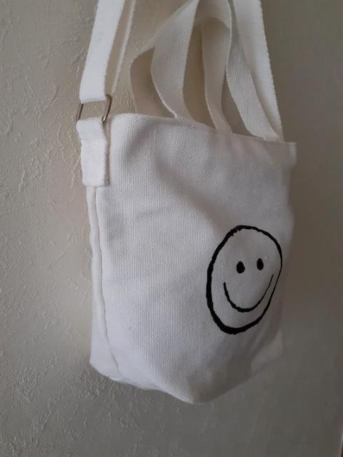 ニコちゃん スマイル バックテキスト ハンドバッグ ショルダーバッグ ポシェット 2way < 女性ファッション  ニコちゃん スマイル バックテキスト ハンドバッグ ショルダーバッグ ポシェット 2way < 女性ファッションの