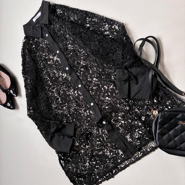◆美品◆COEL◆ビッグレースシャツ◆総レース◆ブラック◆黒◆フォーマル◆フリー < 女性ファッション  ◆美品◆COEL◆ビッグレースシャツ◆総レース◆ブラック◆黒◆フォーマル◆フリー < 女性ファッションの