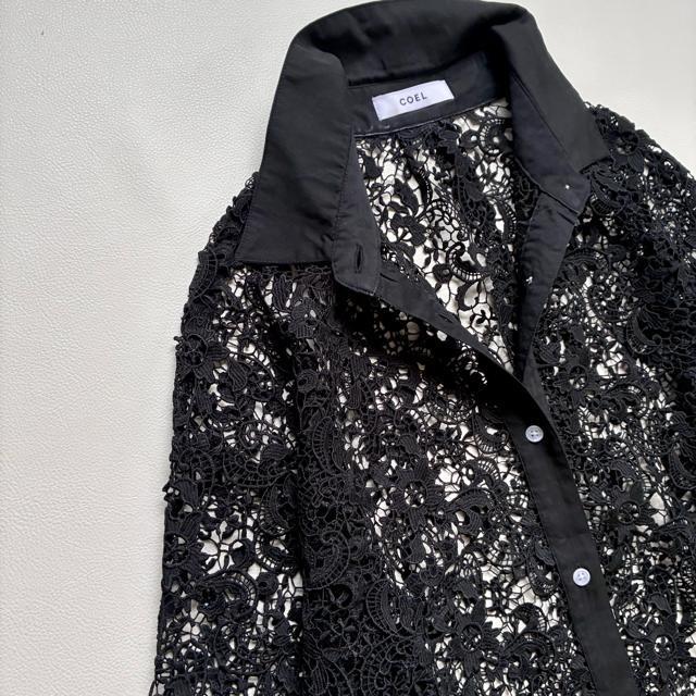 ◆美品◆COEL◆ビッグレースシャツ◆総レース◆ブラック◆黒◆フォーマル◆フリー < 女性ファッション  ◆美品◆COEL◆ビッグレースシャツ◆総レース◆ブラック◆黒◆フォーマル◆フリー < 女性ファッションの