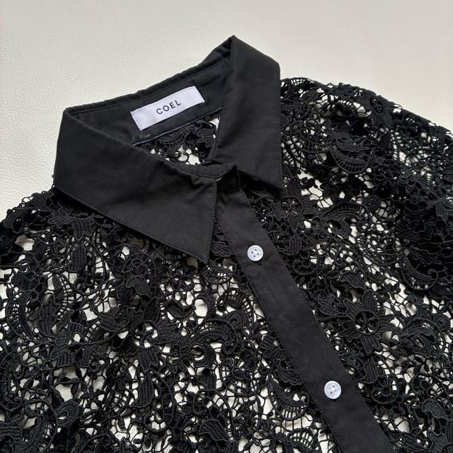 ◆美品◆COEL◆ビッグレースシャツ◆総レース◆ブラック◆黒◆フォーマル◆フリー < 女性ファッション  ◆美品◆COEL◆ビッグレースシャツ◆総レース◆ブラック◆黒◆フォーマル◆フリー < 女性ファッションの