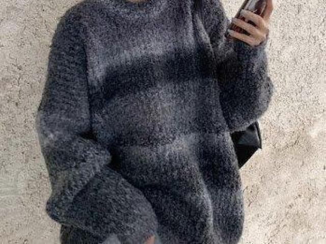 ニット ストリート カジュアル ライン模様 シンプル もこもこ ブラック < 女性ファッション ニット ストリート カジュアル ライン模様 シンプル もこもこ ブラック < 女性ファッションの