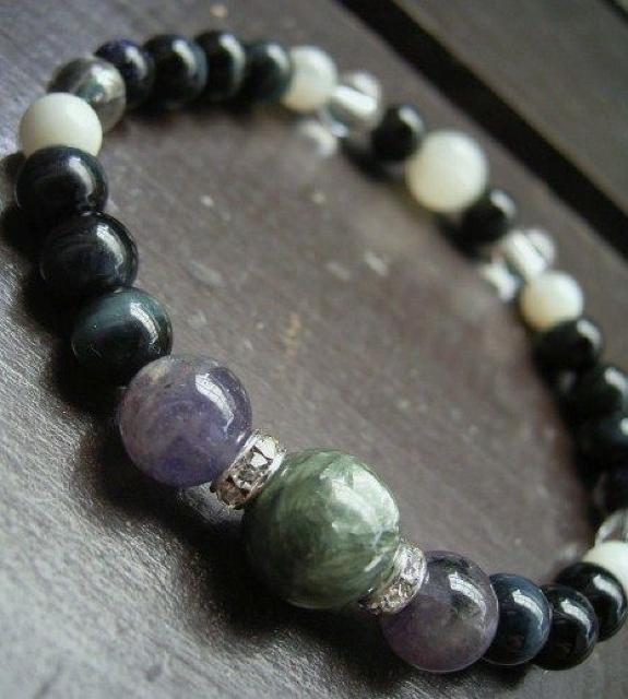 セラフィナイトxアイオライトxブルータイガーアイブレスレット < 男性アクセサリー/時計 セラフィナイトxアイオライトxブルータイガーアイブレスレット < 男性アクセサリー/時計の