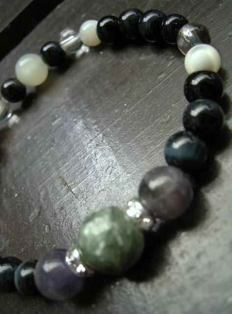 セラフィナイトxアイオライトxブルータイガーアイブレスレット < 男性アクセサリー/時計 セラフィナイトxアイオライトxブルータイガーアイブレスレット < 男性アクセサリー/時計の