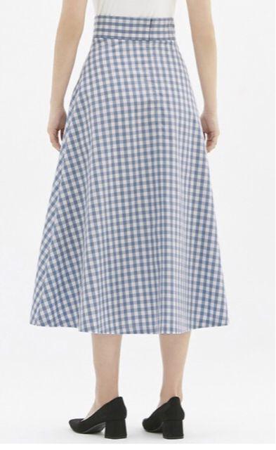 GU・ギンガムチェック柄フレアスカート。ブルーXL < ブランド GU・ギンガムチェック柄フレアスカート。ブルーXL < ブランドの