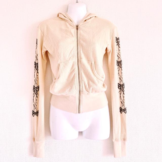 ベージュ黒リボンストーンフードパーカーアウターインポート < 女性ファッション ベージュ黒リボンストーンフードパーカーアウターインポート < 女性ファッションの