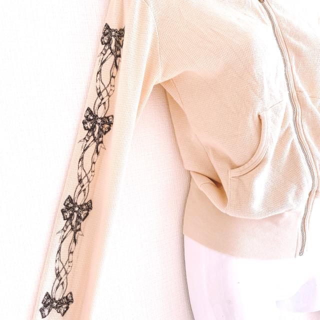 ベージュ黒リボンストーンフードパーカーアウターインポート < 女性ファッション ベージュ黒リボンストーンフードパーカーアウターインポート < 女性ファッションの