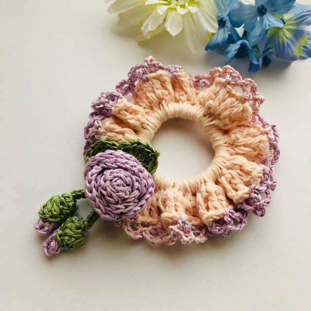 ハンドメイド シュシュ 巻き巻き薔薇とつぼみ♪ axes好き 紫 < 女性ファッション  ハンドメイド シュシュ 巻き巻き薔薇とつぼみ♪ axes好き 紫  < 女性ファッションの