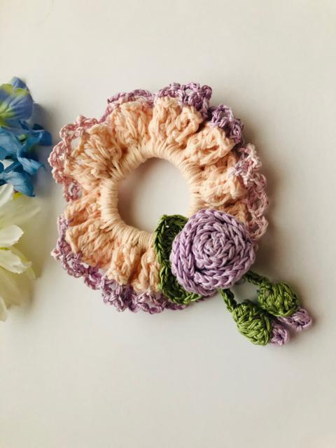 ハンドメイド シュシュ 巻き巻き薔薇とつぼみ♪ axes好き 紫 < 女性ファッション  ハンドメイド シュシュ 巻き巻き薔薇とつぼみ♪ axes好き 紫 < 女性ファッションの
