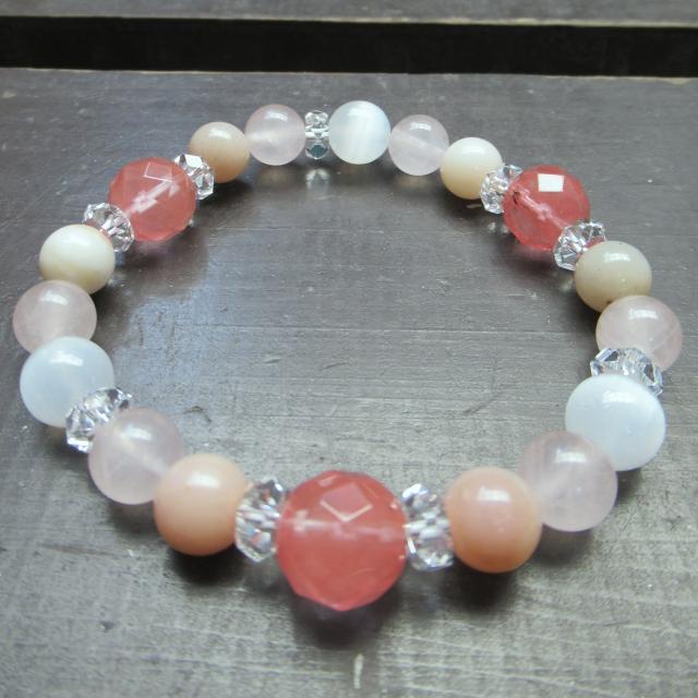 チェリークォーツxローズクォーツxピンクオパールブレスレット < 女性アクセサリー/時計 チェリークォーツxローズクォーツxピンクオパールブレスレット < 女性アクセサリー/時計の