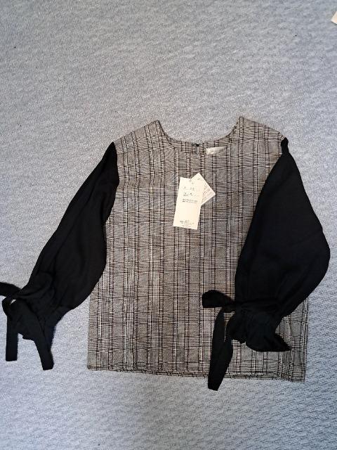 新品タグ付き 袖シフォン素材リボン付きグレンチェックカットソー☆ < 女性ファッション  新品タグ付き 袖シフォン素材リボン付きグレンチェックカットソー☆  < 女性ファッションの