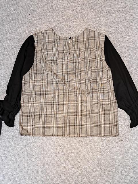 新品タグ付き 袖シフォン素材リボン付きグレンチェックカットソー☆ < 女性ファッション  新品タグ付き 袖シフォン素材リボン付きグレンチェックカットソー☆ < 女性ファッションの