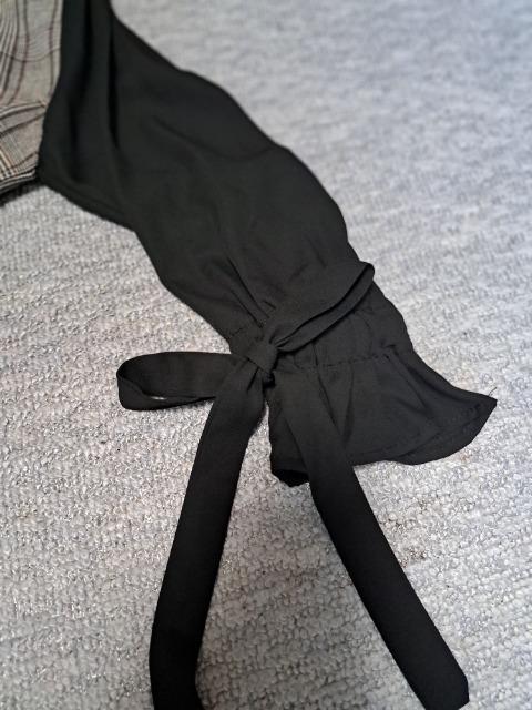 新品タグ付き 袖シフォン素材リボン付きグレンチェックカットソー☆ < 女性ファッション  新品タグ付き 袖シフォン素材リボン付きグレンチェックカットソー☆ < 女性ファッションの