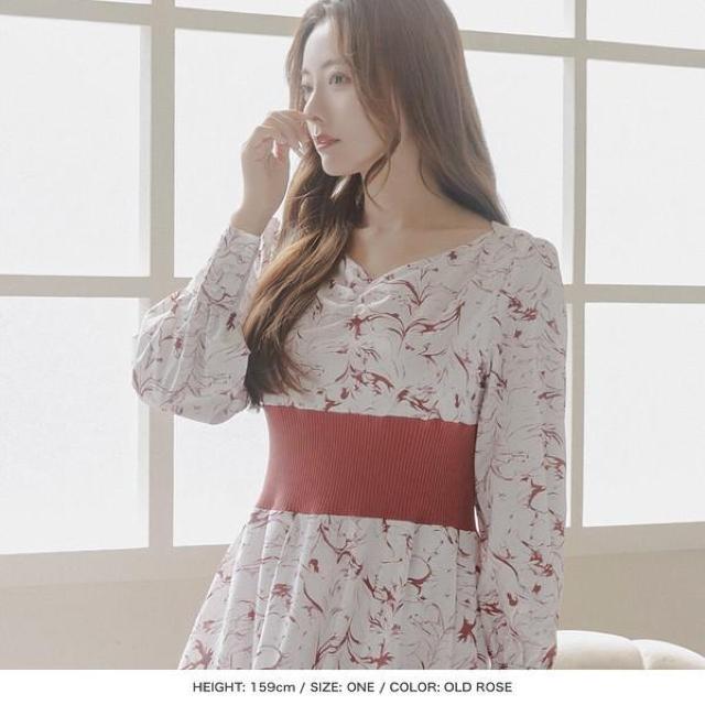 JULIA BOUTIQUEラインフラワー柄ウエストリブフレアワンピースローズ < 女性ファッション  JULIA BOUTIQUEラインフラワー柄ウエストリブフレアワンピースローズ < 女性ファッションの