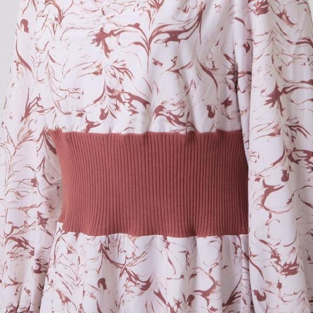 JULIA BOUTIQUEラインフラワー柄ウエストリブフレアワンピースローズ < 女性ファッション  JULIA BOUTIQUEラインフラワー柄ウエストリブフレアワンピースローズ < 女性ファッションの