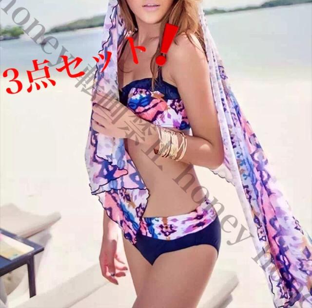 限定セール●パレオ付き●3点SETセット●タイダイ柄ビキニ●紺ネイビー●M < 女性ファッション  限定セール●パレオ付き●3点SETセット●タイダイ柄ビキニ●紺ネイビー●M  < 女性ファッションの