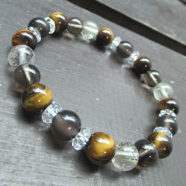 アイリオブシディアンxタイガーアイxルチルクォーツx茶水晶ブレスレット < 女性アクセサリー/時計 アイリオブシディアンxタイガーアイxルチルクォーツx茶水晶ブレスレット < 女性アクセサリー/時計の