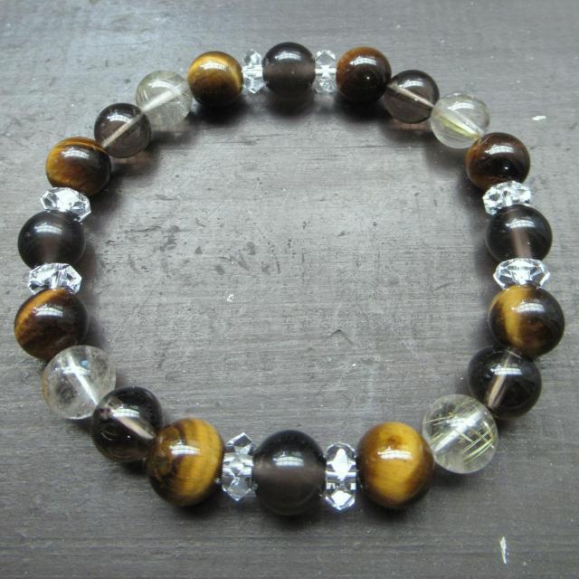 アイリオブシディアンxタイガーアイxルチルクォーツx茶水晶ブレスレット < 女性アクセサリー/時計 アイリオブシディアンxタイガーアイxルチルクォーツx茶水晶ブレスレット < 女性アクセサリー/時計の
