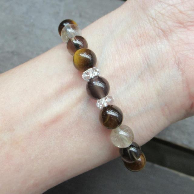 アイリオブシディアンxタイガーアイxルチルクォーツx茶水晶ブレスレット < 女性アクセサリー/時計 アイリオブシディアンxタイガーアイxルチルクォーツx茶水晶ブレスレット < 女性アクセサリー/時計の