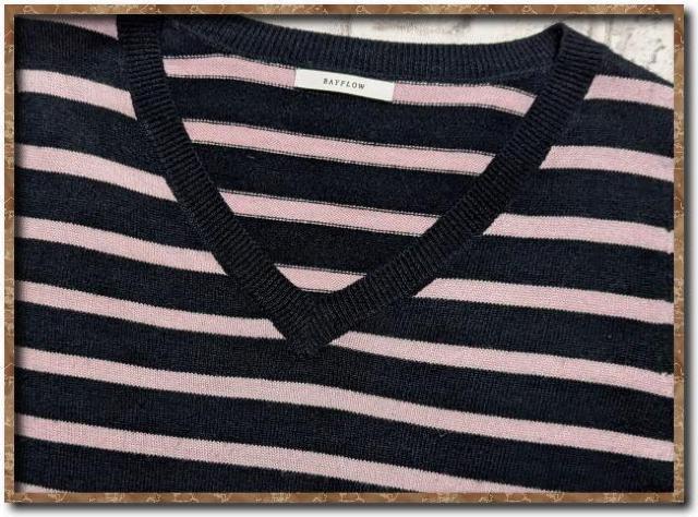 ベイフロー Vネックボーダーニット 紺×ピンク < ブランド  ベイフロー Vネックボーダーニット 紺×ピンク < ブランドの