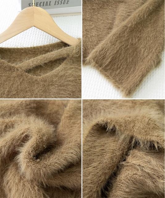 送料無料 新品 クロップド丈シャギーニット Vネック長袖 < 女性ファッション  送料無料 新品 クロップド丈シャギーニット Vネック長袖 < 女性ファッションの