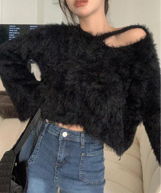 送料無料 新品 クロップド丈シャギーニット Vネック長袖 < 女性ファッション  送料無料 新品 クロップド丈シャギーニット Vネック長袖 < 女性ファッションの