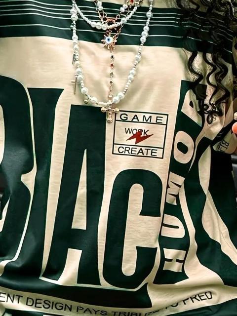 超お買い得790円★ユース クルーネックTシャツ、オールオーバープリント半袖ルーズフィット USAサイズS(日本サイズL相当) < 女性ファッション  超お買い得790円★ユース クルーネックTシャツ、オールオーバープリント半袖ルーズフィット USAサイズS(日本サイズL相当) < 女性ファッションの