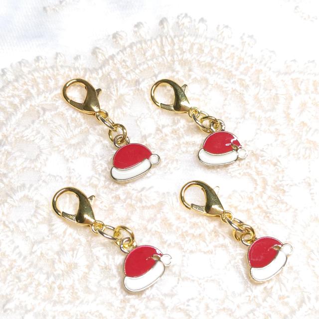 ハンドメイド☆ファスナーチャーム☆サンタの帽子☆4個セット☆ラッピングのワンポイントに! < 女性ファッション ハンドメイド☆ファスナーチャーム☆サンタの帽子☆4個セット☆ラッピングのワンポイントに! < 女性ファッションの