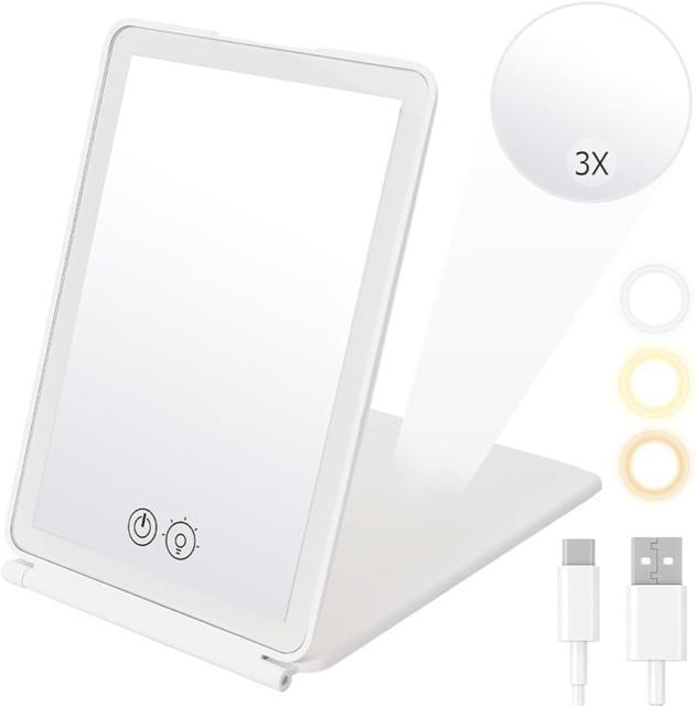 卓上鏡 三面鏡 女優ミラー 折りたたみ 拡大鏡 3倍 鏡 ライト付き < 女性ファッション 卓上鏡 三面鏡 女優ミラー 折りたたみ 拡大鏡 3倍 鏡 ライト付き < 女性ファッションの