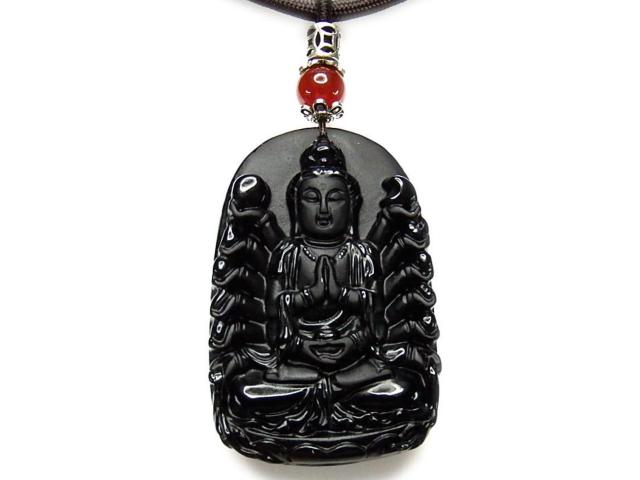 千手観音精工彫りオブシディアン天然石925銀付きネックレス < 女性アクセサリー/時計  千手観音精工彫りオブシディアン天然石925銀付きネックレス  < 女性アクセサリー/時計の