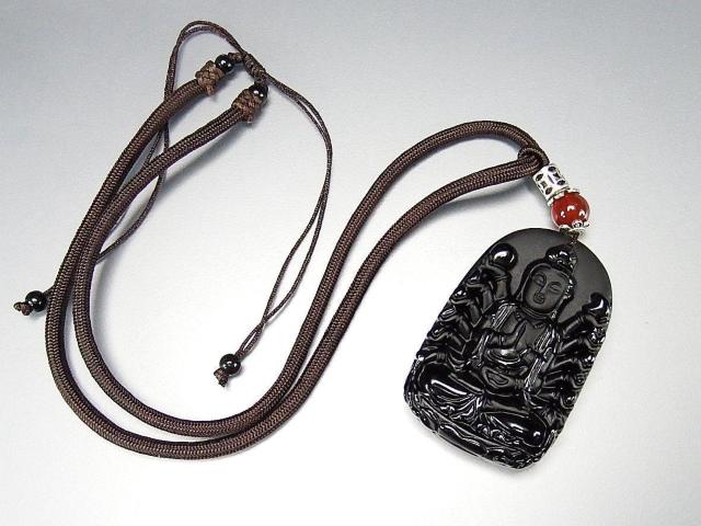 千手観音精工彫りオブシディアン天然石925銀付きネックレス < 女性アクセサリー/時計  千手観音精工彫りオブシディアン天然石925銀付きネックレス < 女性アクセサリー/時計の