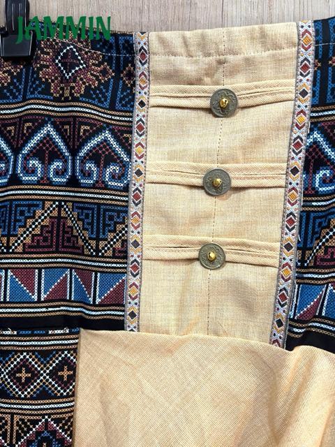 モン族刺繍柄生地付きサルエル忍者パンツ ベージュ アジアン エスニック 個性派 < 男性ファッション モン族刺繍柄生地付きサルエル忍者パンツ ベージュ アジアン エスニック 個性派 < 男性ファッションの