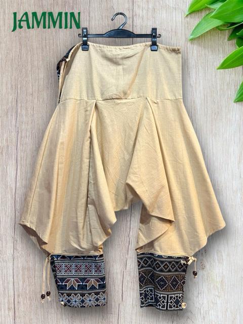 モン族刺繍柄生地付きサルエル忍者パンツ ベージュ アジアン エスニック 個性派 < 男性ファッション モン族刺繍柄生地付きサルエル忍者パンツ ベージュ アジアン エスニック 個性派 < 男性ファッションの