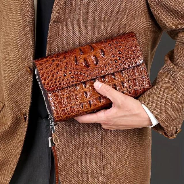 爆ヤス価格2590円★メンズクロコダイルパターンPUクラッチ - スタイリッシュなブラウンビフォルド、腕ストラップ付き コーヒー色 < 男性ファッション 爆ヤス価格2590円★メンズクロコダイルパターンPUクラッチ - スタイリッシュなブラウンビフォルド、腕ストラップ付き コーヒー色 < 男性ファッションの