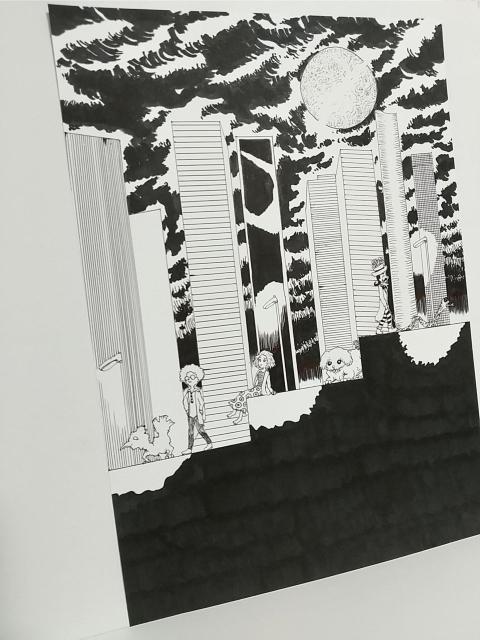 オリジナルイラスト 手描きイラスト ビルディング 星 雲 ハンドメイド 絵 原画 アナログ アート モノクロ 自作 白黒 art < アニメ/コミック/キャラクター  オリジナルイラスト 手描きイラスト ビルディング 星 雲 ハンドメイド 絵 原画 アナログ アート モノクロ 自作 白黒 art < アニメ/コミック/キャラクターの