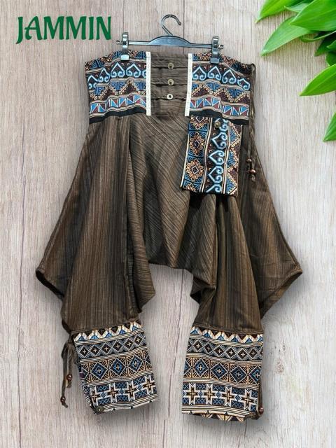 モン族刺繍柄生地付きサルエル忍者パンツ ブラウン エスニック アジアン ヒッピー < 男性ファッション モン族刺繍柄生地付きサルエル忍者パンツ ブラウン エスニック アジアン ヒッピー < 男性ファッションの