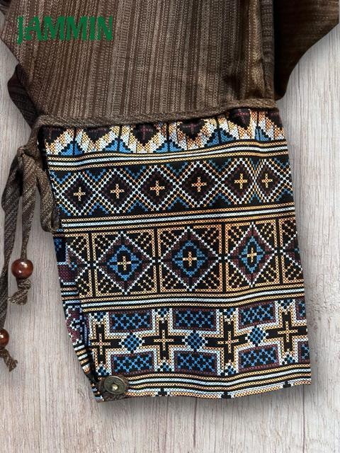 モン族刺繍柄生地付きサルエル忍者パンツ ブラウン エスニック アジアン ヒッピー < 男性ファッション モン族刺繍柄生地付きサルエル忍者パンツ ブラウン エスニック アジアン ヒッピー < 男性ファッションの